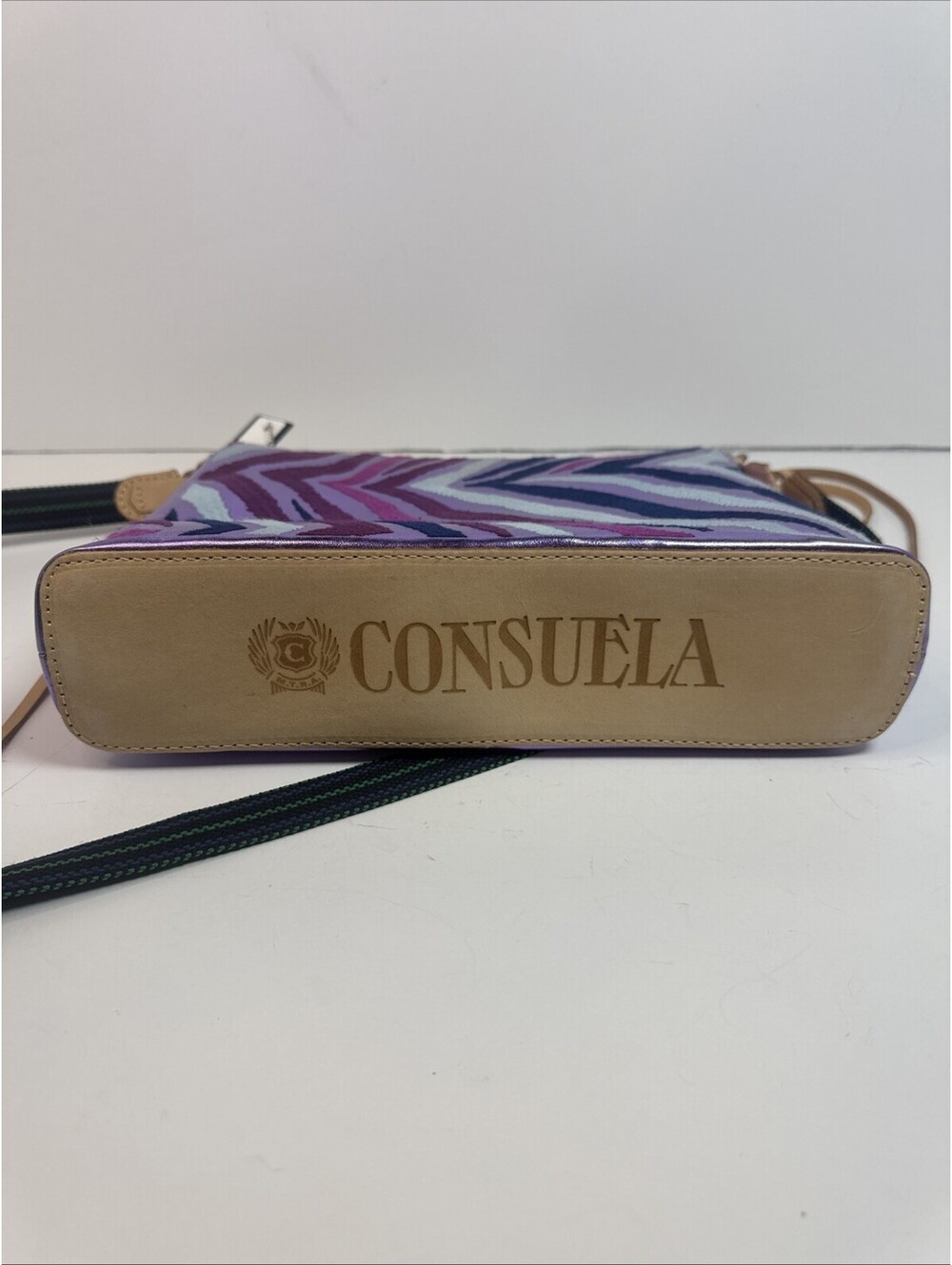 Consuela NWT Val Downtown Crossbody Purple Pink Shiny Zebra Pattern Designer - Picture 5 of 9